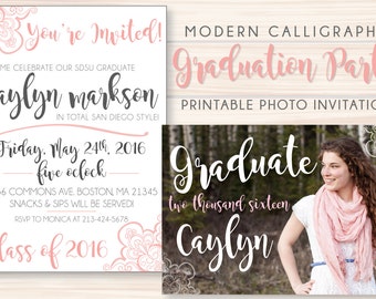 Modern Calligraphy Inspired Printable Graduation Party Invite w/ Photo!