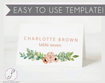 blush and Cream Printable place cards, floral place cards, diy place cards, place card template, floral placard template,printable placecard