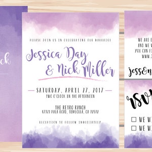Purple & Pink Modern Watercolor Printable Wedding Invitation