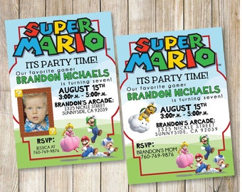 Super Mario Birthday Party Printable Invitation with Photo Option