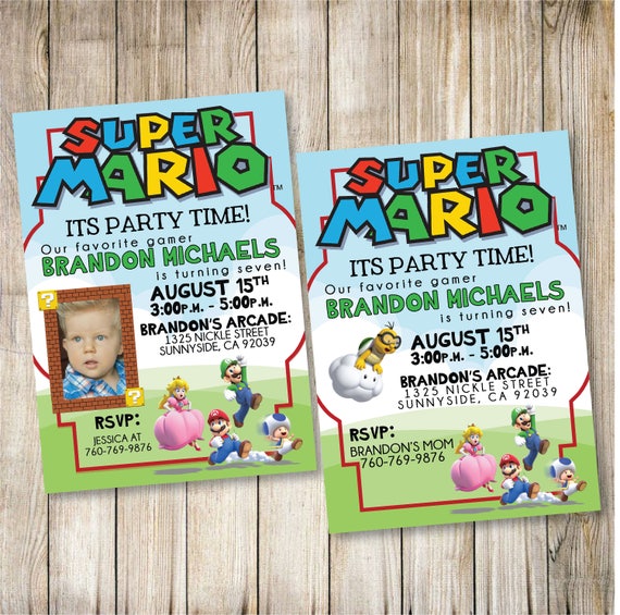 Super Mario Birthday Party Printable Invitation with Photo | Etsy