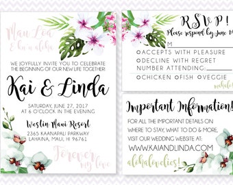 Tropical Wedding Invitation, Tropical Flower, Tropical Floral, Printable Invitation, Printable Wedding Suite, Modern Calligraphy Invitation