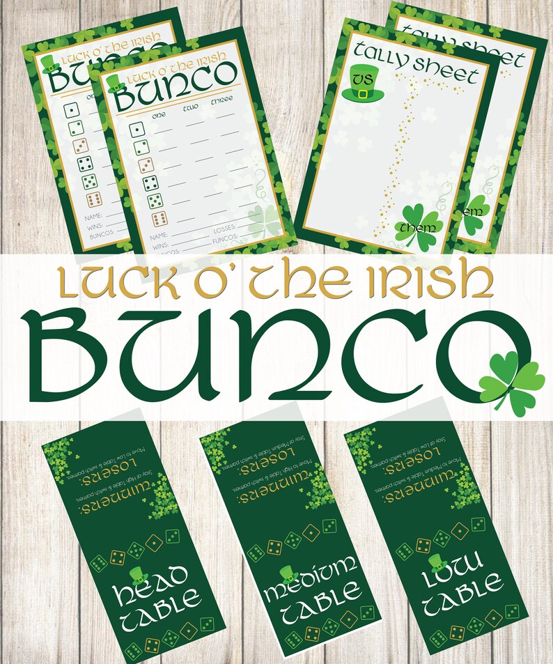 Saint Patricks Day Printable Bunco, St. Patricks Bunco Cards, Bunco Tally Sheets, Bunco Table Cards, St Patty's Day, Irish Bunco, Bunco image 1