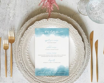 Dusty Blue Watercolor Printable Wedding Or Event Menu Cards