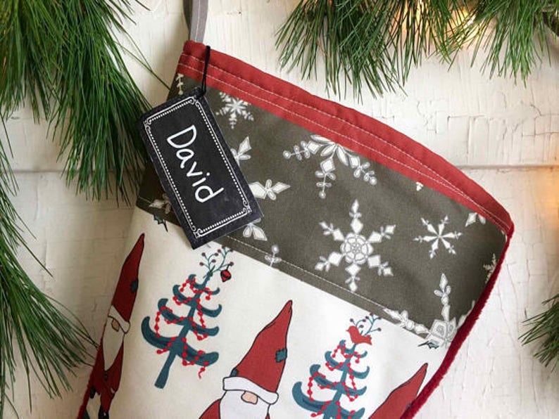 Traditional Nordic Quilted Stocking Handmade Holiday Stockings Blue Spruce Red Gray Black Personalized Christmas Stockings Family Set of 7