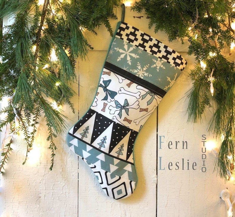 Handmade Pet Stocking White Black Dog Bone Stockings Christmas Blue Blue Dog Christmas Stocking Personalized Holiday Decor