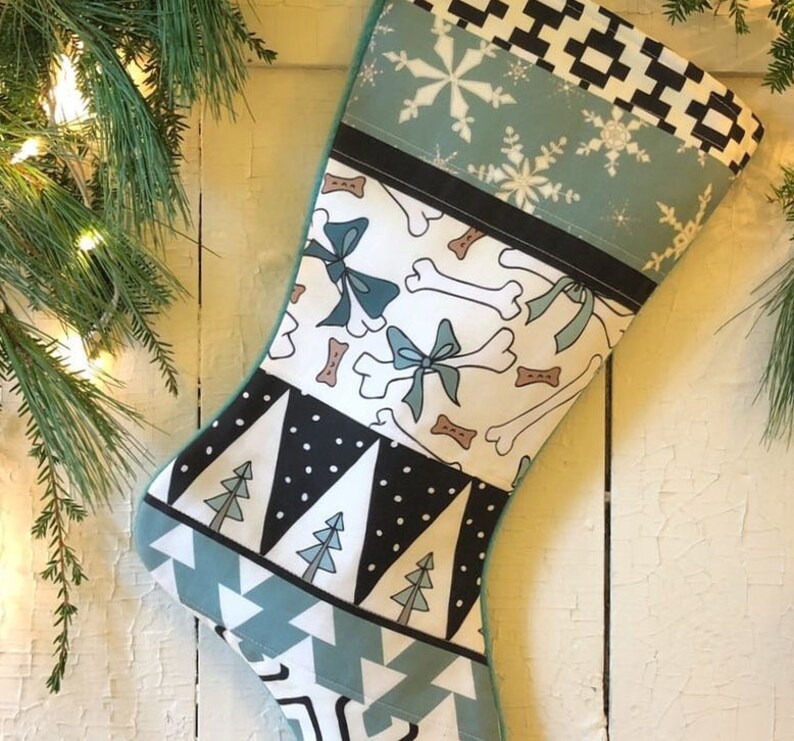 Handmade Pet Stocking White Black Dog Bone Stockings Christmas Blue Blue Dog Christmas Stocking Personalized Holiday Decor