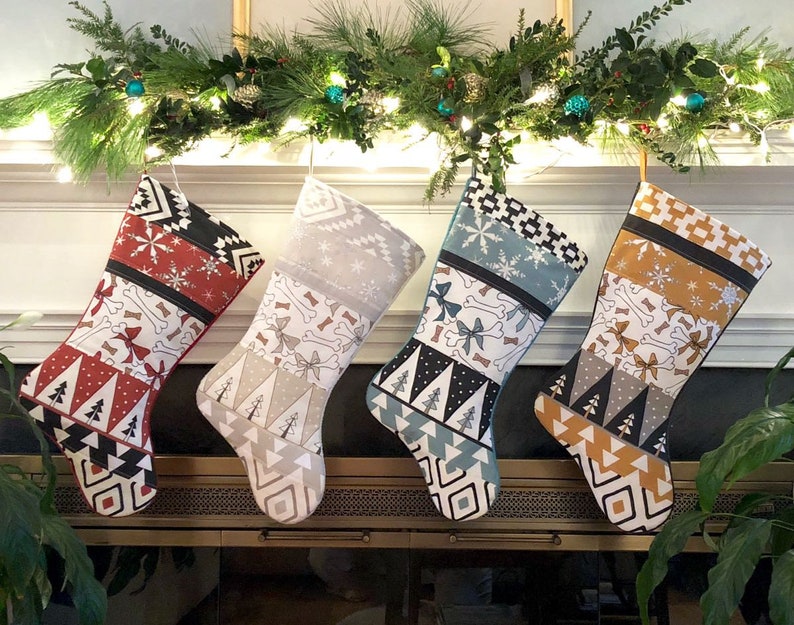 Handmade Pet Stocking White Black Dog Bone Stockings Christmas Blue Blue Dog Christmas Stocking Personalized Holiday Decor