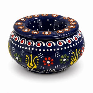 Set med 2 handmålade askfat i keramik, färgglad turkisk blomkeramik, 12,5 cm (4,9 tum)