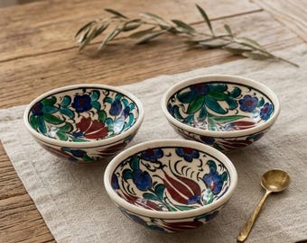 Set di 3 ciotole in ceramica dipinte a mano da 12 cm (4,7 pollici), in stile turco, ideali per snack e da portata.
