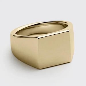 Minimalist Gold Square Signet Ring, Modern Geometric Statement Band