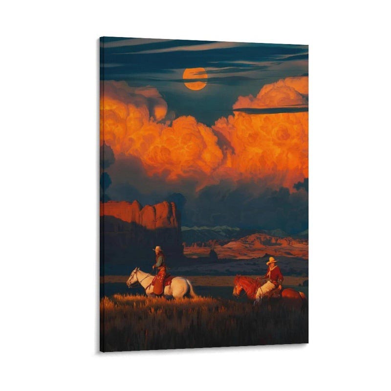 Cowboy Sunset Canvas Art Etsy cowboy-sunset-canvas-art-etsy