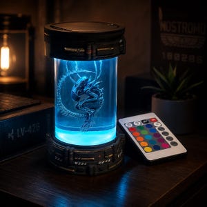 Sci-Fi Creature Specimen Tank Light, Alien Inspired LED Night Lamp, Horror Desk Decor, RGB Gaming Room Gift