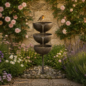 3 Tier Vintage Metalen Vogelbad Outdoor Vogelbad met Tuin Staak Regenwatervanger Rustieke Tuin Decor voor Patio Gazon Yard