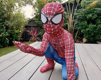 Kids Spider Hero Costume, Red Blue Cosplay Bodysuit with Removable Mask, Toddler Costume for Halloween and parties