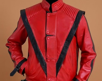 Red Black Leather Biker Jacket Motorcycle Racing Leather Jacket Quilted Shoulder Coat