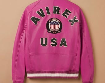Avirex Icon Pink Real Leather Jacket Women Biker Streetwear Fashion Stylish Outerwear Coat
