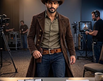 Handmade Western Outlaw Costume Set Long Duster Coat Cowboy Hat Custom Frontier Western Wear