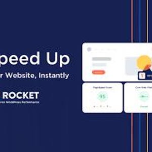 May include: A dark blue graphic featuring the white text Speed Up Your Website, Instantly and the WP ROCKET logo. To the right, a white interface displays a yellow circle, a PageSpeed Score of 95, and a Core Web Vitals status indicator.