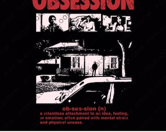 Obsesión Horror PNG, diseño de camiseta inspirado en la película de 2026, archivo de sublimación de thriller gótico para descarga digital