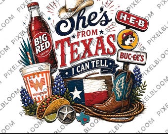 Ella es de Texas, puedo decirlo PNG, Chica de Texas Descarga digital, Orgullo sureño Vaquera del oeste PNG