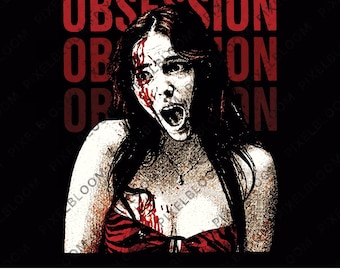 Obsesión Horror 1 lado v2 PNG, diseño de camiseta inspirado en la película 2026, archivo de sublimación de thriller gótico para descarga digital