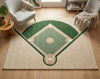 Baseball Field Rug, Sports Rug, Wool Area Rug, Athletic Room Decor, Kids Room decor, costom size rug 5x8 6x9 8x10 9x12.