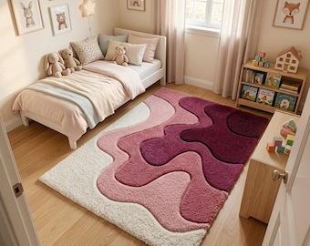 Pink Abstract Hand Tufted Rug – Modern Soft Wool Area Rug for Living Room, Bedroom & Home Décor | Custom Sizes Available 4x6 5x7 6x9 8x10.