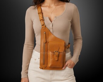 Sac poitrine bandoulière en cuir véritable - sac à bandoulière unisexe fait main - sac à bandoulière de voyage EDC - sac messager utilitaire vintage cadeau