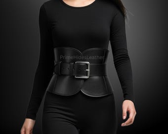 Ceinture large en cuir de vachette noir faite main pour femme, ceinture corset, ceinture ajustable, ceinture élégante pour robe