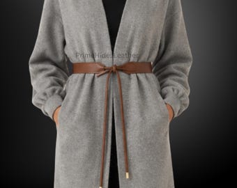 Ceinture à nouer en cuir de vachette véritable fait main pour femme | Ceinture portefeuille minimaliste | Ceinture tendance ajustable