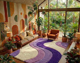 Purple Wavy, Tufted Rug, Area Rug Abstract, Handmade Modern Carpet, Aesthetic Living Room Rug, Soft Plush Bedroom Decor