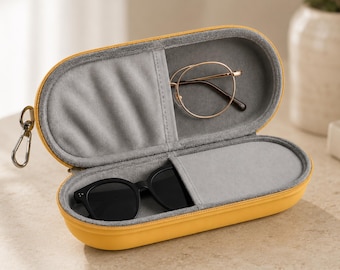 Double Sunglasses Case, Hard Case for Eyewear, 2 In 1 Eyeglass Travel Organizer, Portable Eyewear Pouch