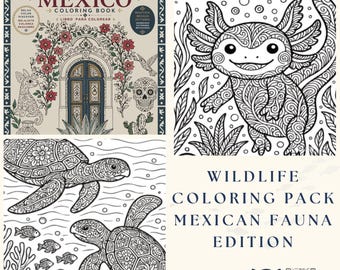 Axolotl Folk Art Coloring Pages | Mexican Wildlife Species Adult PDF (Digital Download)