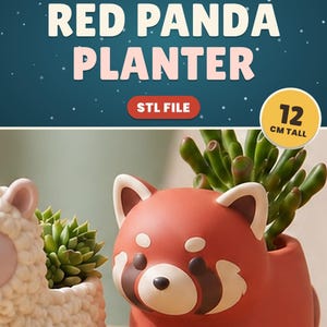 Red Panda Planter STL, Cute Vinyl Toy Style Succulent Pot, 3D Printable Red Panda Cache Pot File, Digital Download