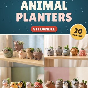 Tier-Pflanzgefäß-STL-Bundle, 20 niedliche Übertöpfe im Spielzeug-Vinyl-Stil, 3D-druckbare Sukkulenten-Pflanzgefäßdateien, digitaler Download für 3D-Drucker