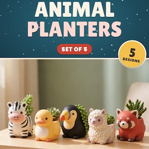Animal Planter STL Set of 5, Zebra Duck Toucan Alpaca Red Panda Succulent Pots, Cute 3D Printable Planter Files, Digital Download
