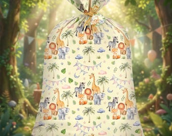 Jumbo Safari Animal Baby Shower Gift Bag Large Plastic Present Wrap Forest Theme Decoration