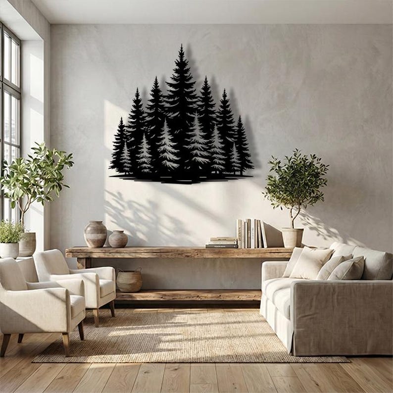 Pine Forest Metal Wall Art | Minimalist Tree Wall Decor | Oversized ...