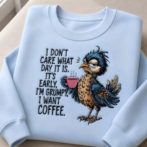 Funny Coffee Bird Embroidery Design, Grumpy Bird Embroidery File, Coffee Lover Machine Embroidery Pattern, Sarcastic Bird