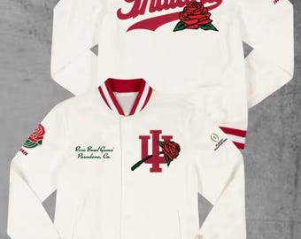 Indiana Hoosiers Rose Bowl Varsity Jacket, White Satin Latterman Bomber Jackets