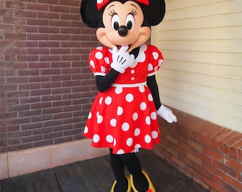 Minnie Mouse-kostym med maskot – Klassisk röd prickig Disney-seriefigur för fest, evenemang och barnkläder