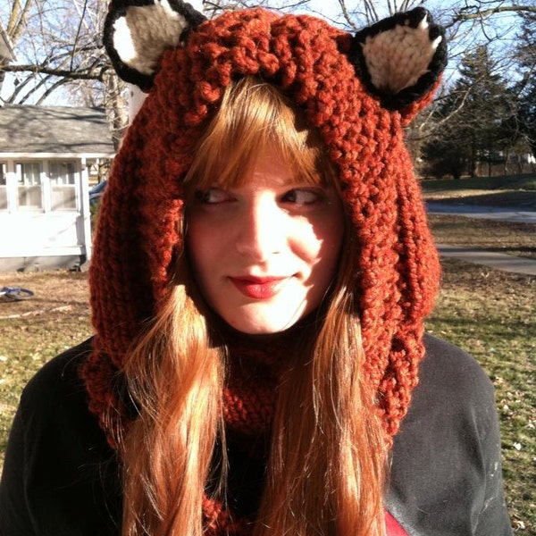 Renard chapeau tricoté féminin Hoodie - chapeau Animal - tricot cagoule - Chunky Cowl tricot - oreille animale Hoodie - mode hiver - Fox chapeau - chapeau d'hiver-