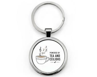 Tea and Ceilidhs Round Stainless Steel Keychain | Tea Lover Keyring