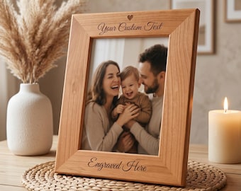 Custom Wood Photo Frame, Engraved Picture Frame Gift, Bespoke Engraving French Oak Frame, Personalised Home Decor Mother's Day Gifts