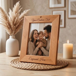 Custom Wood Photo Frame, Engraved Picture Frame Gift, Bespoke Engraving French Oak Frame, Personalised Home Decor Mother's Day Gifts