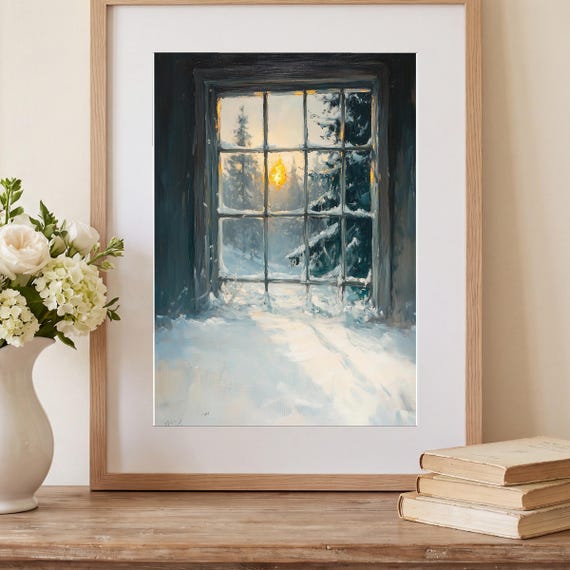 Firelight Through Frost Antique Oil Painting — view 2
