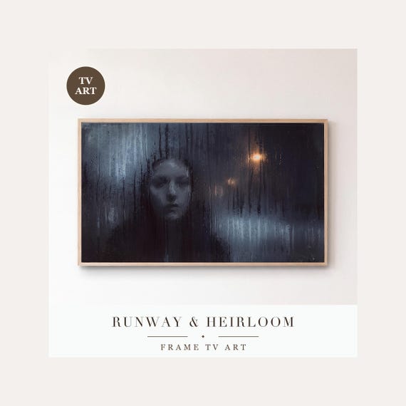 Rain on Window Frame TV Art Bundle of 6, Samsung Frame TV Art Moody Night Glass Painting, Minim…