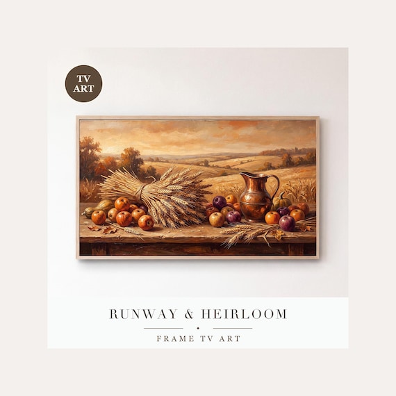 Wheat and Copper Jug Frame TV Art, Samsung Frame TV Art Autumn Still Life Oil Painting, Fall Fa…