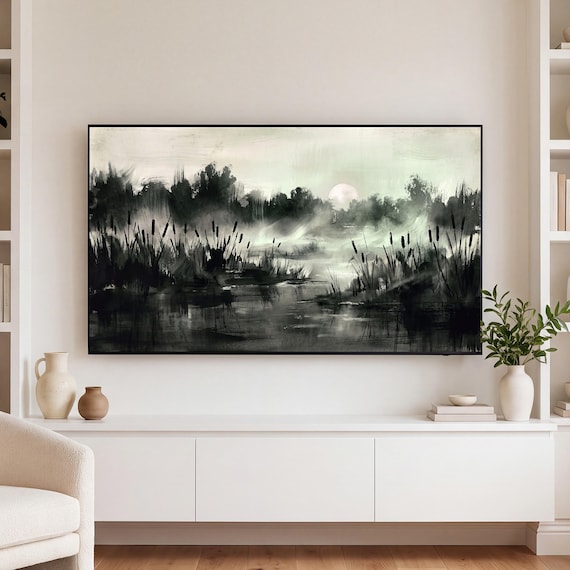 Moonlit Cattails Samsung Frame TV Art — view 3